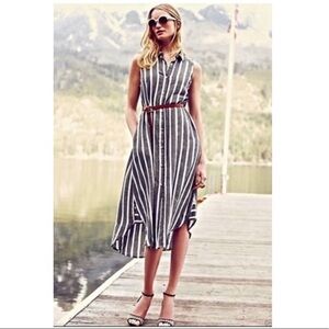 HOLDING HORSES Sleeveless Striped Grey and White Midi Dress